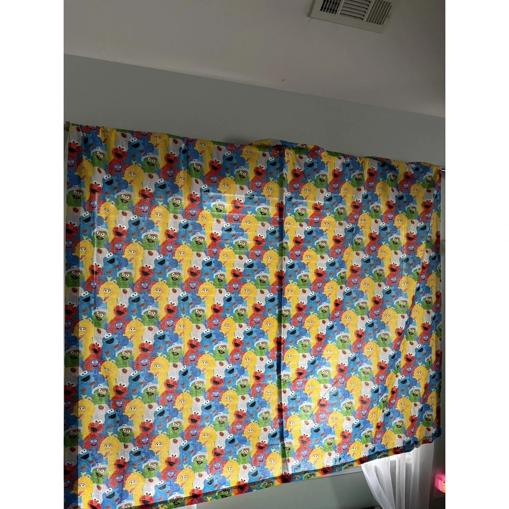 Rare Homemade Sesame Street Double Curtain And Valance Or Fabric 75x73 Val. 80